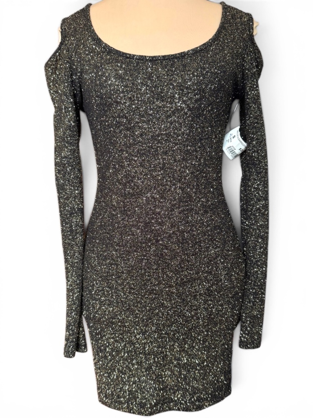 LOVELY DAY Black Gold Metallic Cold Shoulder Bodycon Dress NWT Size S